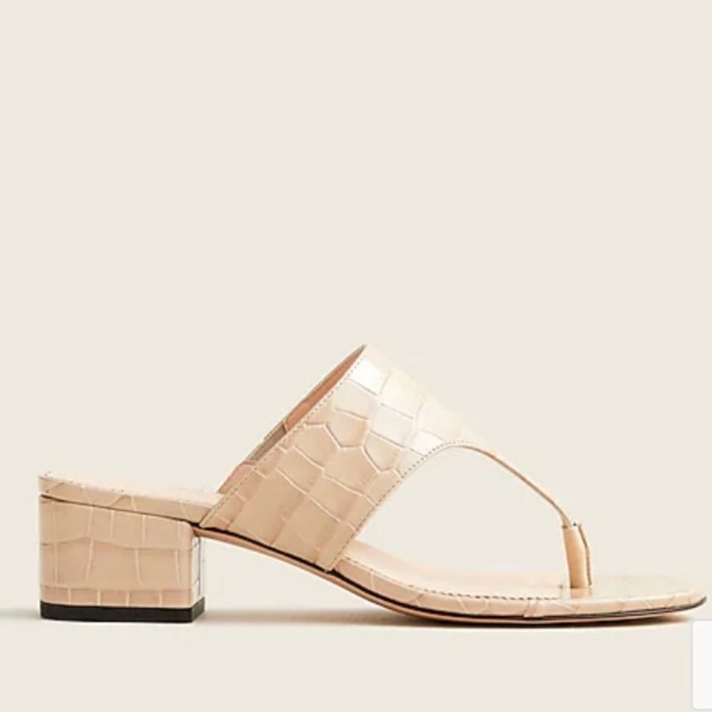 J.Crew Beige Croc Embossed T-Strap Leather Sandals Sz 7